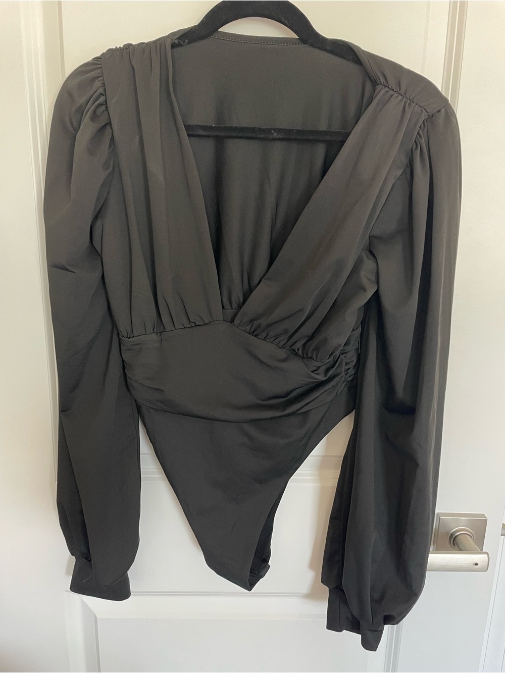 Women’s Black Deep V Long-Sleeve Bodysuit